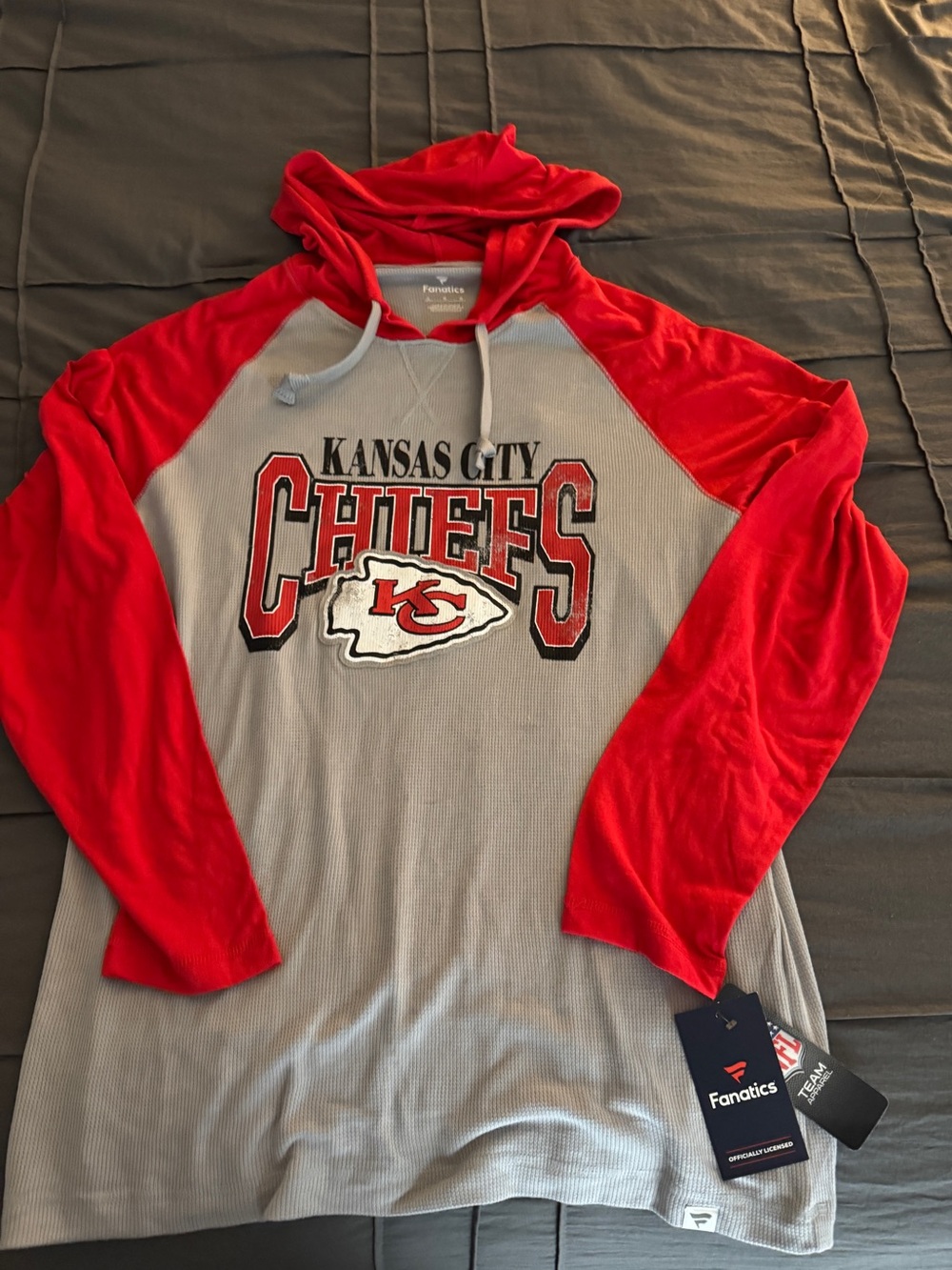 Fanatics LG KC Chiefs Red and Gray NFL Team Apparel Hooded Long Sleeve